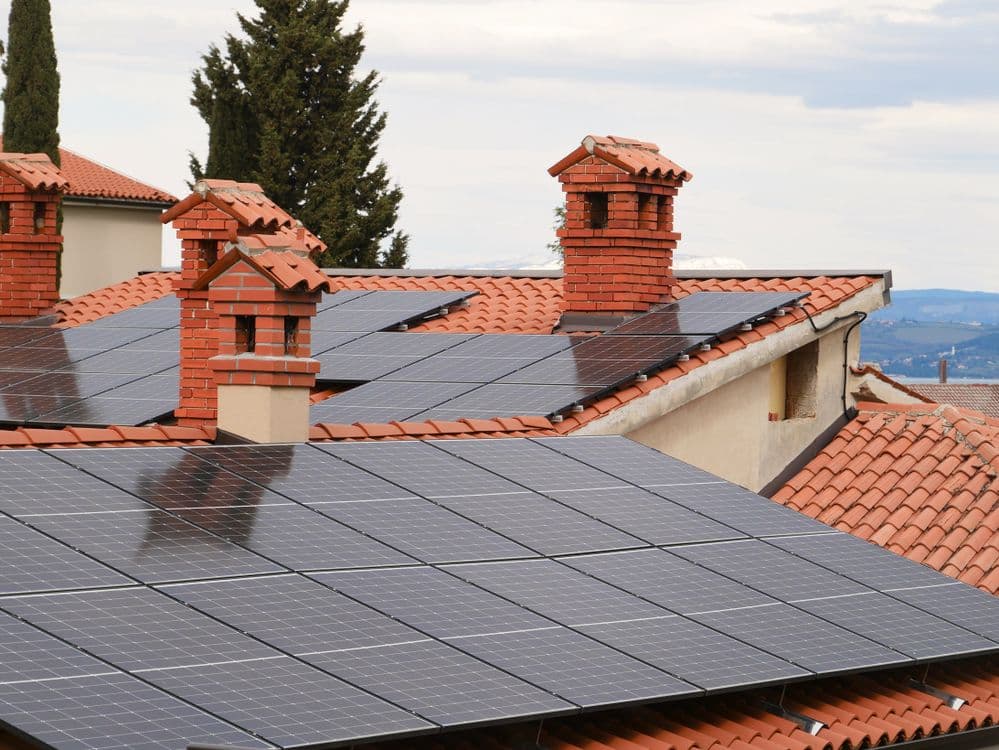 Solar panels on residential rooftops
